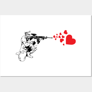 Graffiti Military Rifle Shooting Out Hearts Artsy Posters and Art